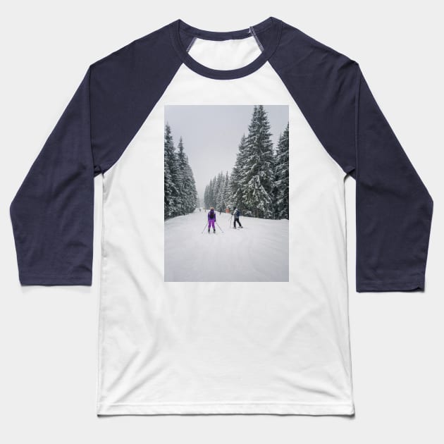 People skiing on the snowy slope Baseball T-Shirt by psychoshadow